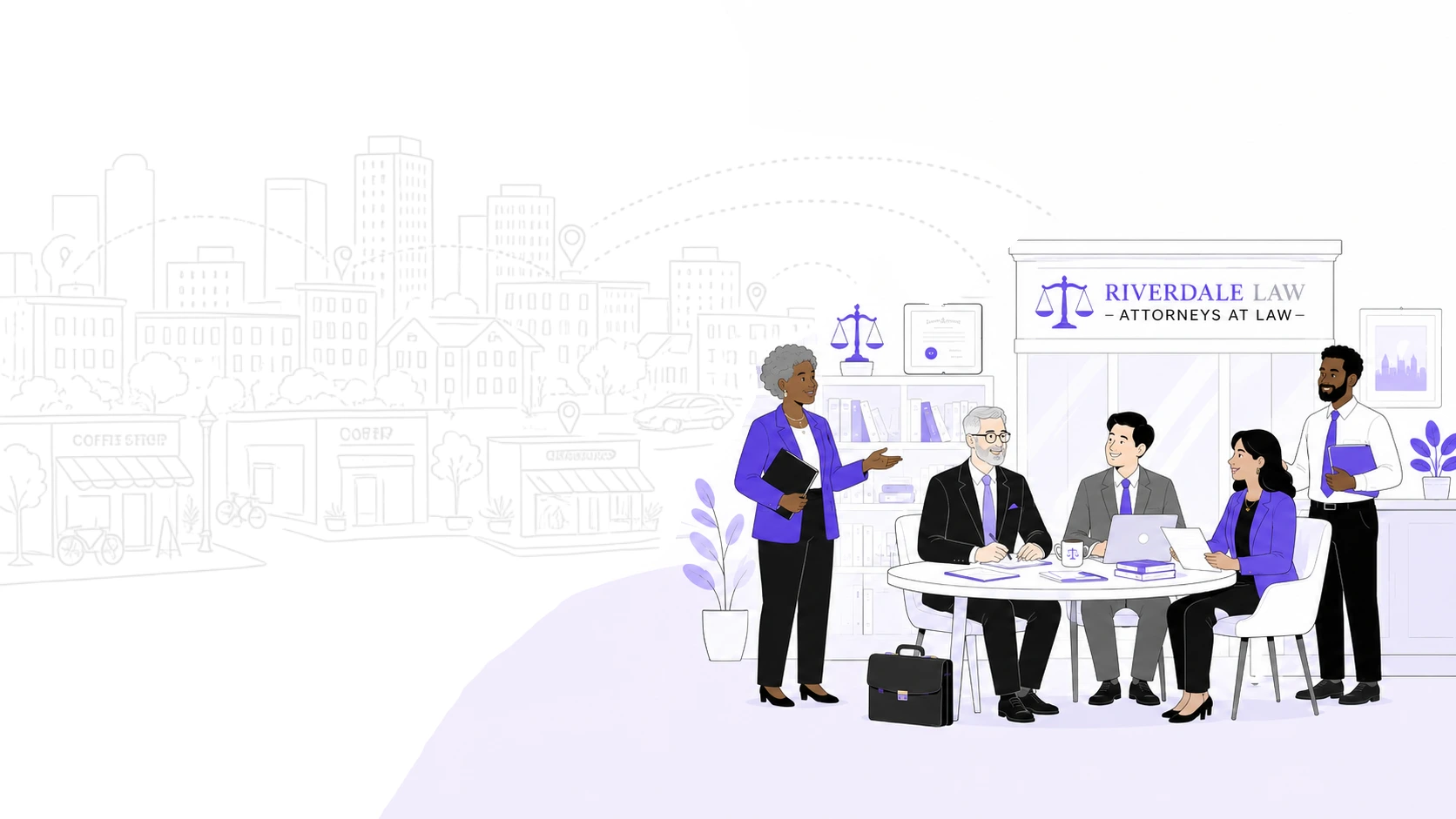 Illustration of a local small Law Firm having a meeting
